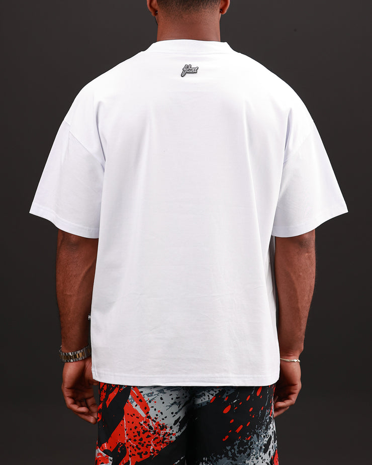 Polygon Box Oversize Tee | White , Red, White  |  FSHNS