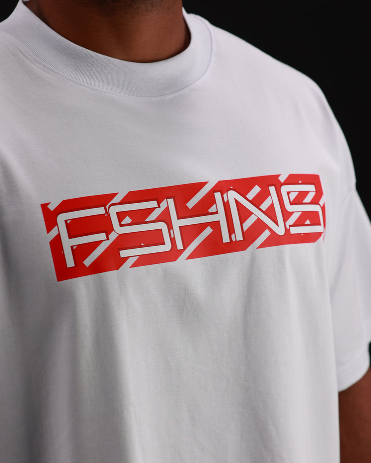 Polygon Box Oversize Tee | White , Red, White  |  FSHNS