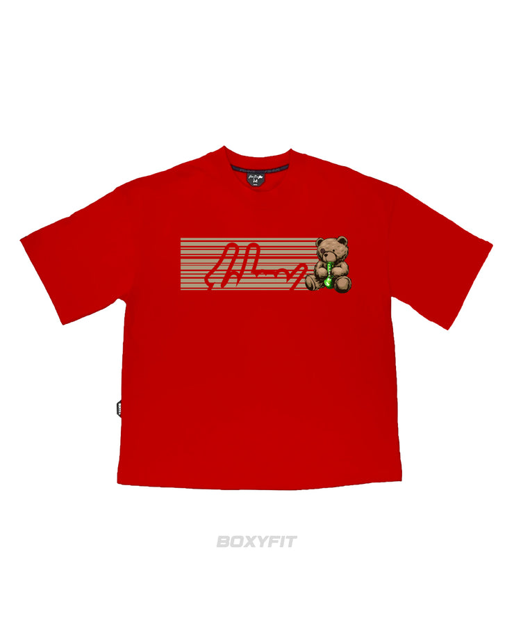 BAR BONG BEAR Boxy Tee | RED, BEIGE   |  FSHNS 420