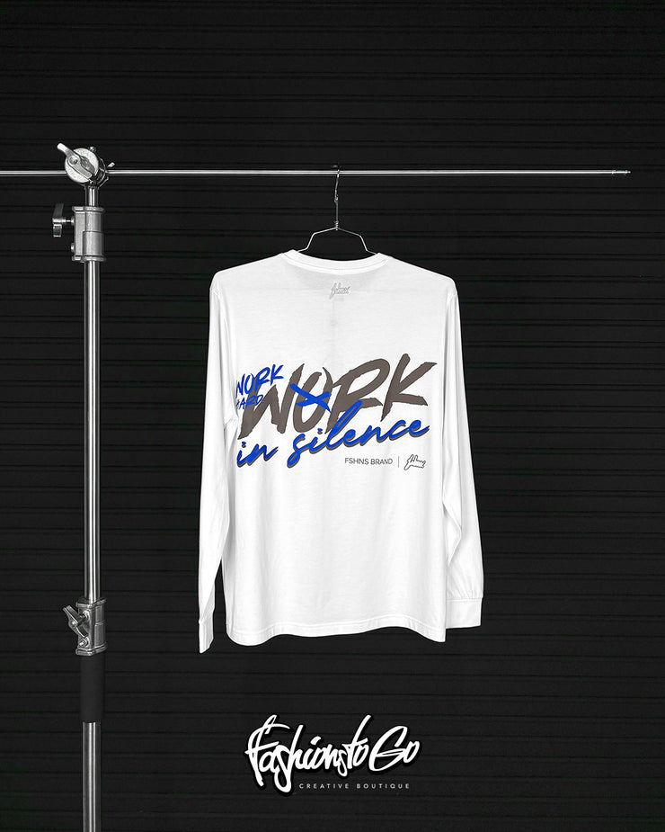 Work in silence L.S Tee | White, Dark Chocolate, Royal Blue | FSHNS