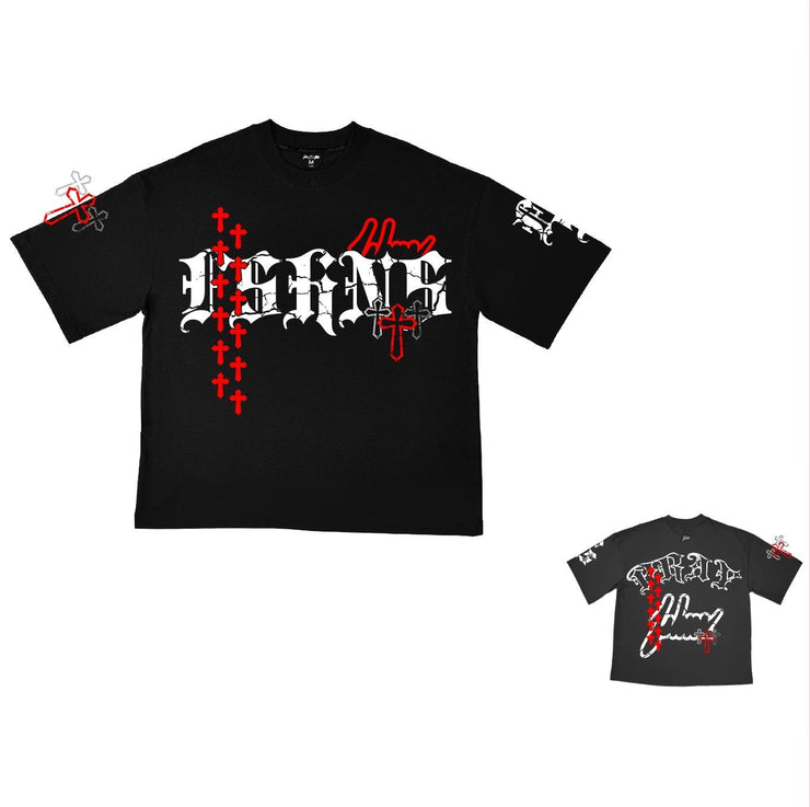 Holy Vice Oversize Tee | Black ,Red  Metalic | FSHNS Pray Collection