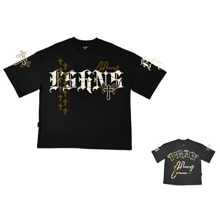 Holy Vice Oversize Tee | Black, Gold Glitter   | FSHNS Pray Collection