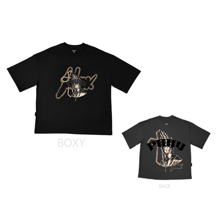 Holy Hands  Boxy Tee | Black, Black Glitter | FSHNS Pray Collection