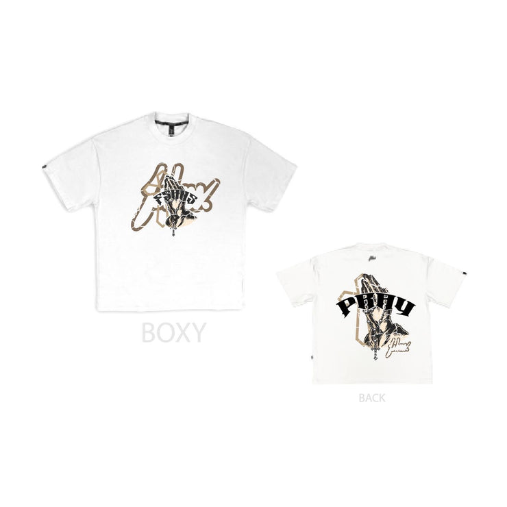 Holy Hands  Boxy Tee |White ,  Black Glitter | FSHNS Pray Collection