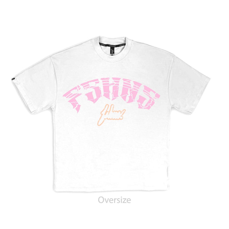 Dust and Glory Big Logo Oversize Tee | White, Pink | FSHNS Pray Collection