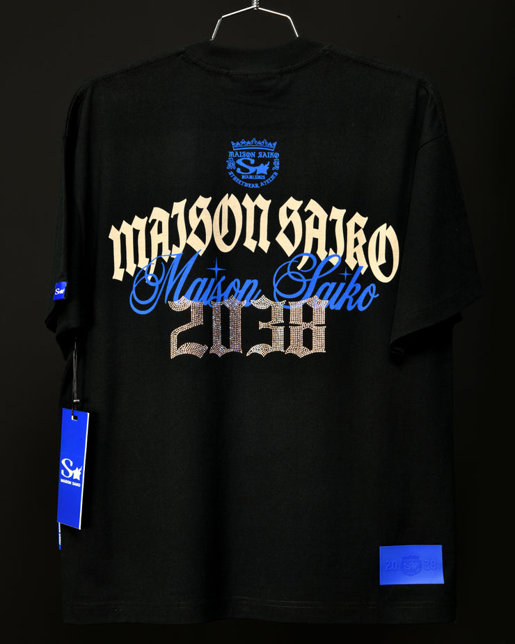 MSK -61 Oversize Tee | Black , Blue & Gold | Maison Saiko