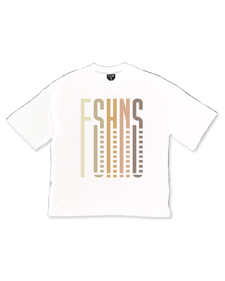 Big Long Letter Boxy Tee | White  , Earth  | FSHNS Long Letter