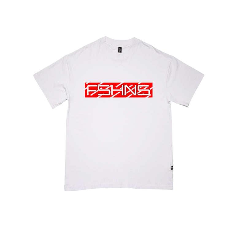 Polygon Box Oversize Tee | White , Red, White  |  FSHNS