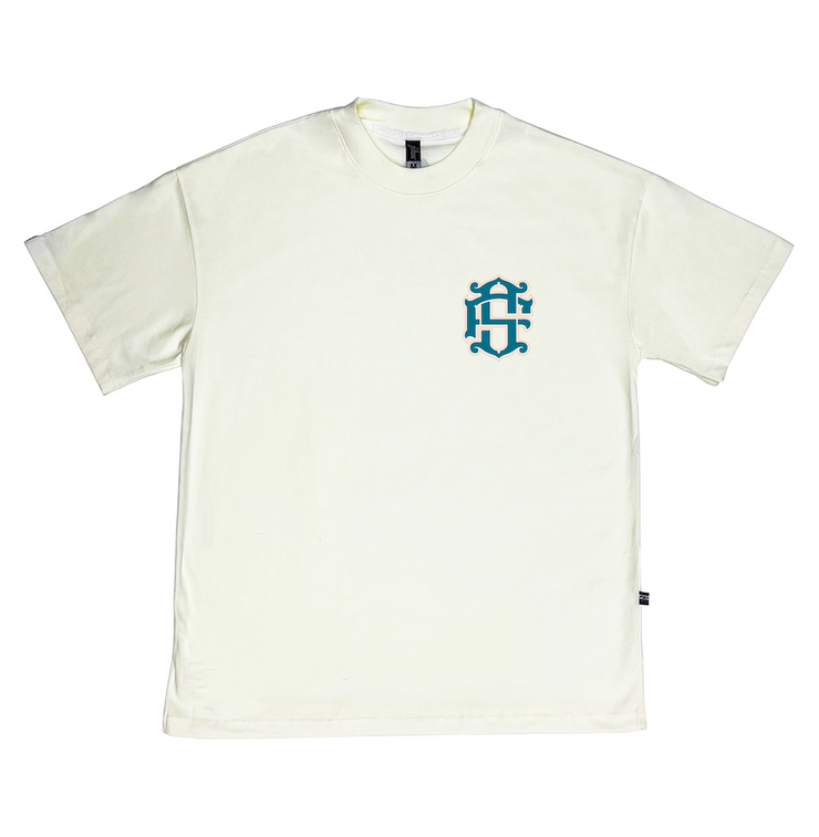 Med Logo OVERSIZE tee | Vanilla, Teal, Salmon   | Zorath Collection