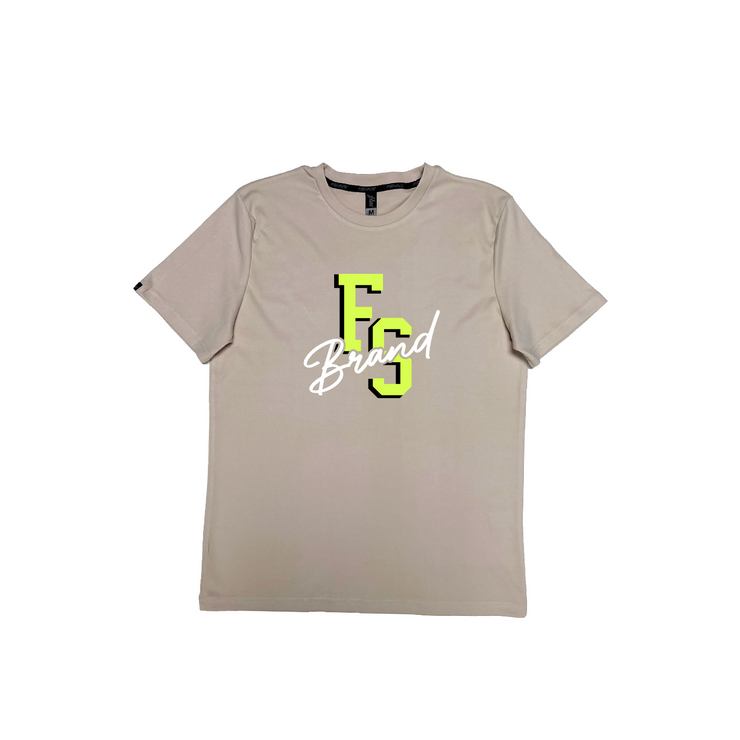 ROYALTY TEE | BEIGE |  YELLOW NEON AND WHITE DESIGN