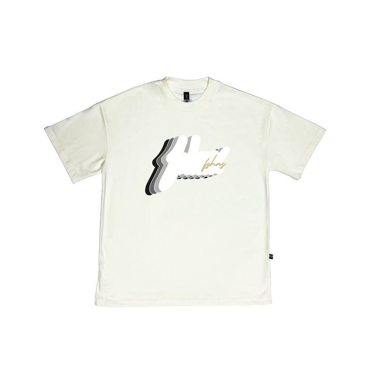 Multilayer Big Logo Oversize tee  | VANILLA | White, Grey