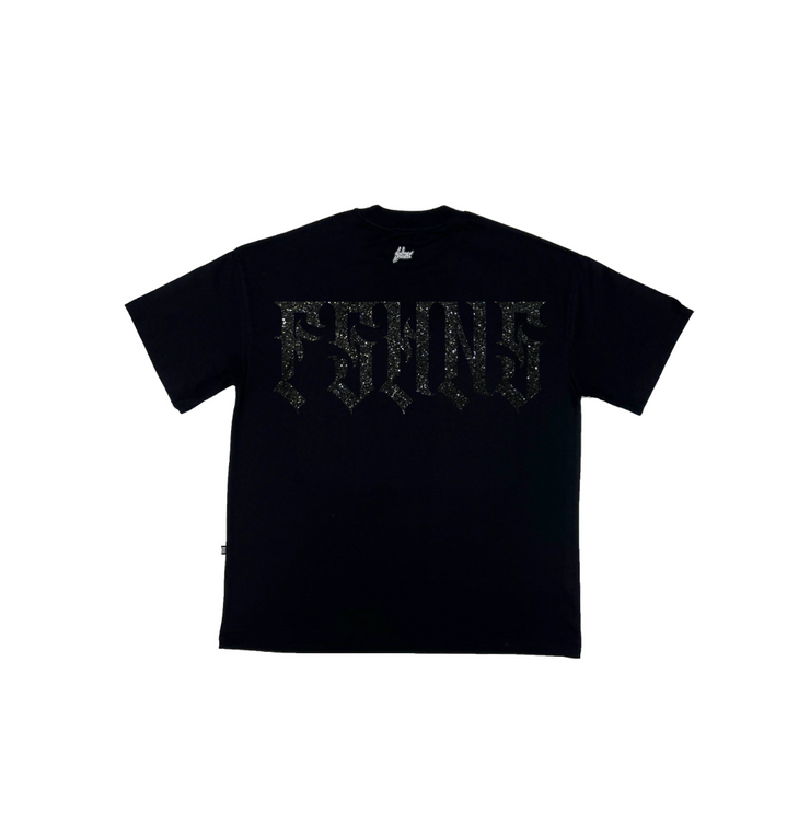 Letters Oversize Tee | Black & Black GLITTER  | FSHNS Brigade Vintage