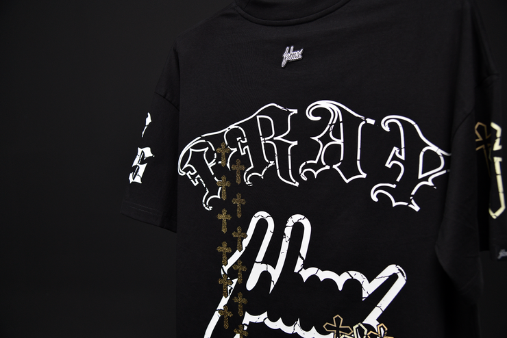 Holy Vice Oversize Tee | Black, Gold Glitter   | FSHNS Pray Collection