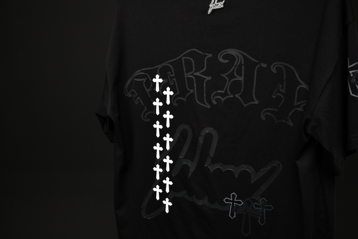 Holy Vice Oversize Tee | Black, White Glitter    | FSHNS Pray Collection