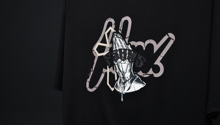 Holy Hands  Boxy Tee | Black, Black Glitter | FSHNS Pray Collection