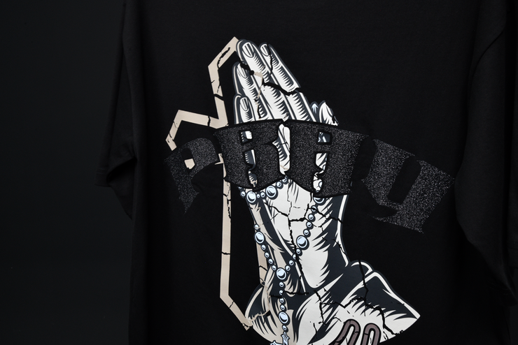 Holy Hands  Boxy Tee | Black, Black Glitter | FSHNS Pray Collection