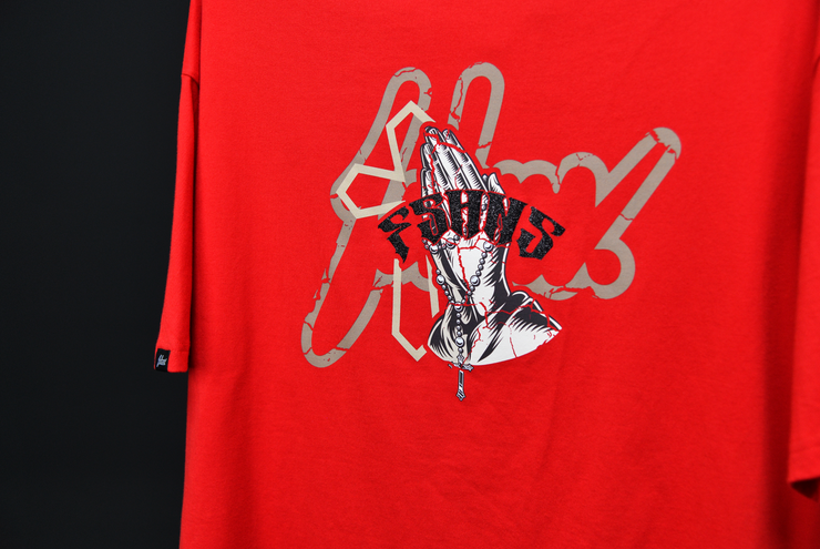 Holy Hands  Boxy Tee |  Red , Black Glitter | FSHNS Pray Collection