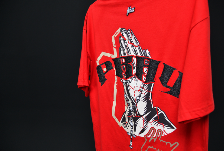 Holy Hands  Boxy Tee |  Red , Black Glitter | FSHNS Pray Collection