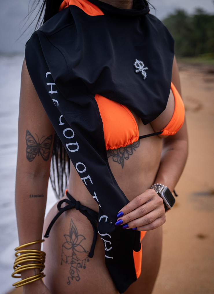TRIDENT Women HOODED SHIRT |Black, Orange Neon | FSHNS