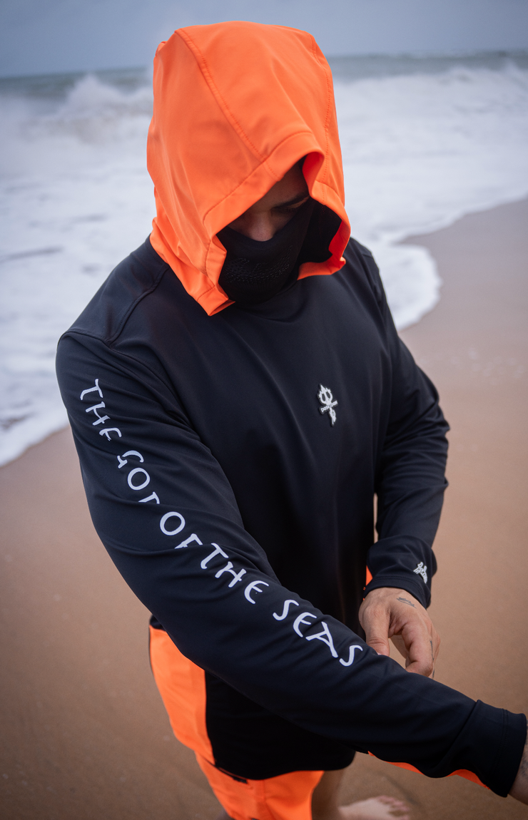 TRIDENT HOODED SHIRT |Black, Orange Neon | FSHNS