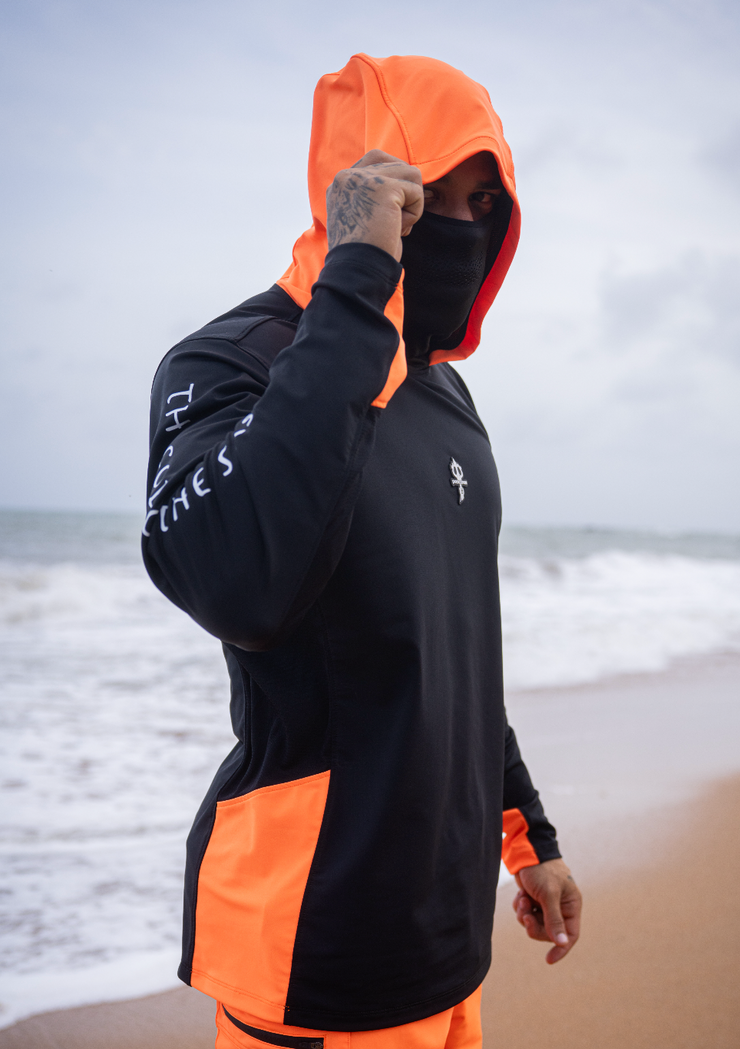 TRIDENT HOODED SHIRT |Black, Orange Neon | FSHNS