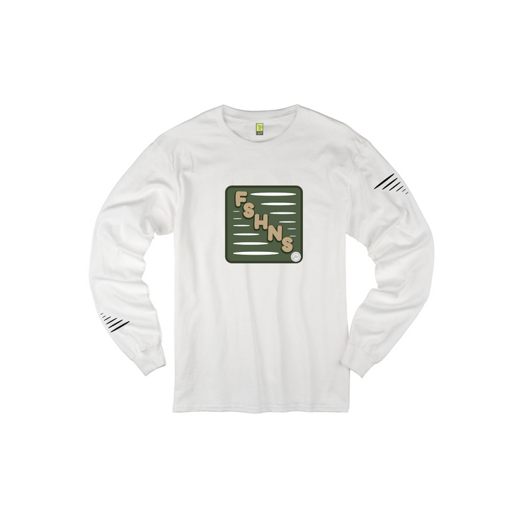 GREEN BOX YARD LONG SLEEVE  | WHITE  | OLIVE AND GOLD DESIGN
