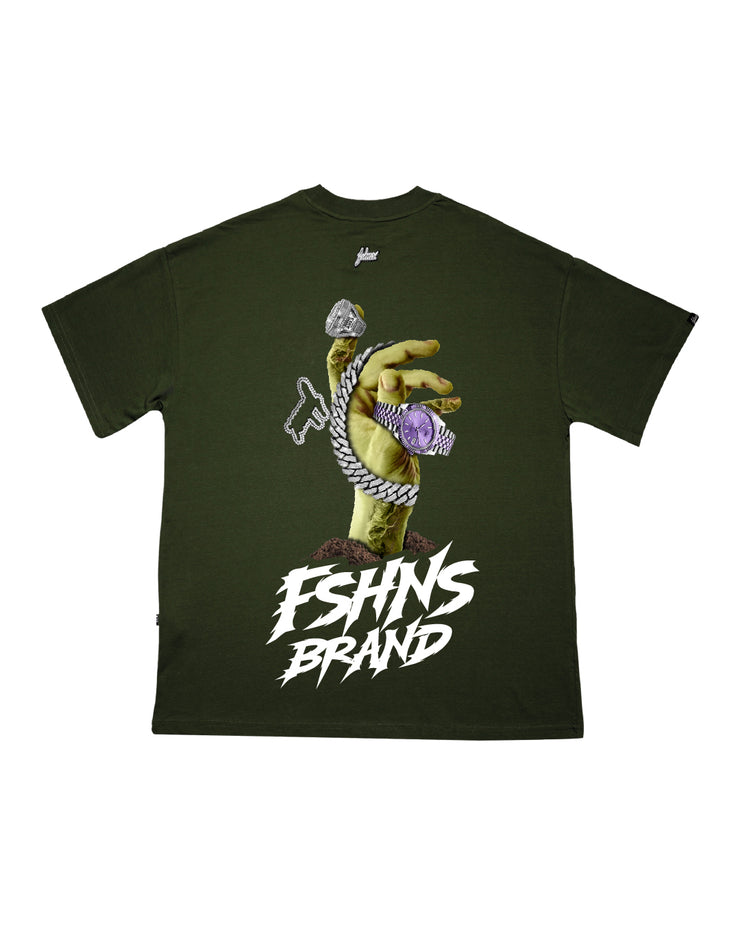 Franky Hand Oversize tee | Olive , White  |  FSHNS