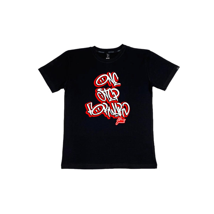 ONE STEP FORWARD TEE |  BLACK  | RED AND WHITE DESIGN