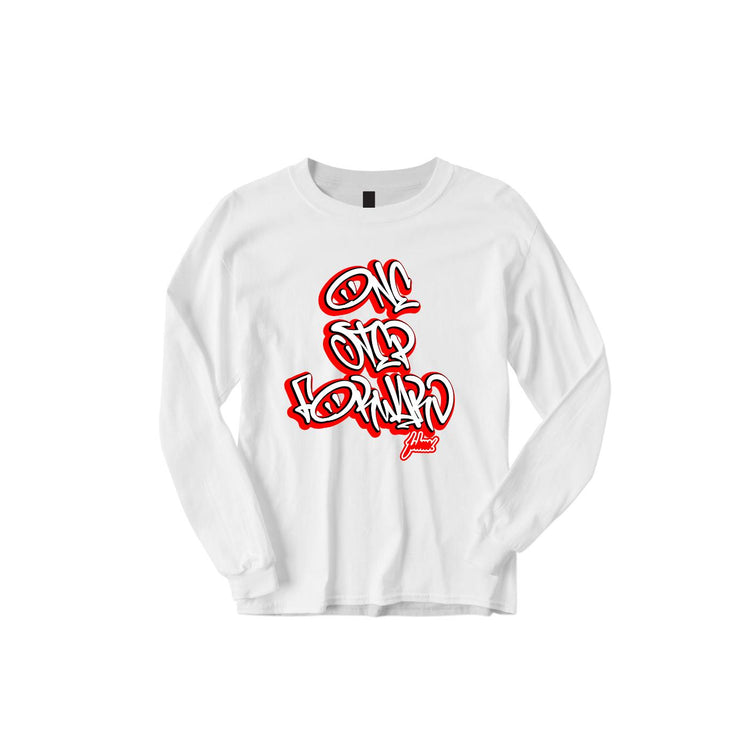 ONE STEP FORWARD LONG SLEEVE | WHITE | RED  AND WHITE  DESIGN