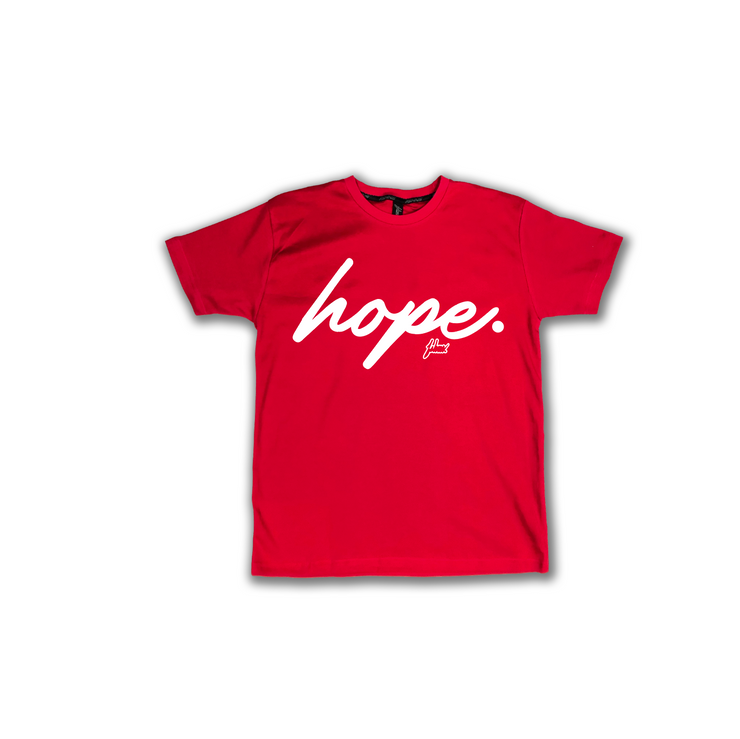 HOPE SIGNATURE TEE | RED PIMA & WHITE
